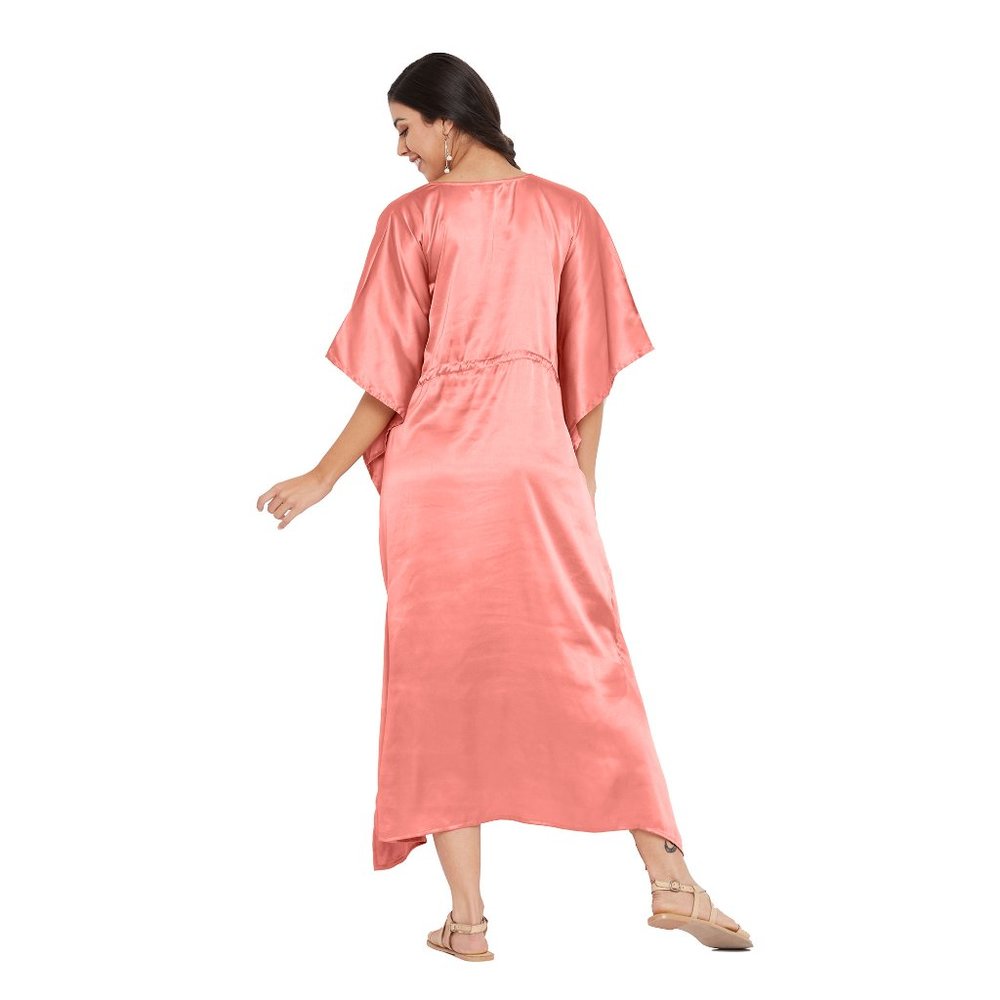 Riara Fashion Full Length Dress with Drawstring for Womens Satin Kaftan NIghty - Picture 3 of 6